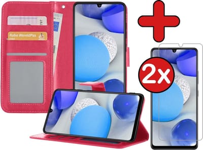 Hoesje - Met 2x Screenprotector - Geschikt voor Samsung Galaxy A42 - Luxe Pasjeshouder - Flip Case - Bookcase Portemonee - Kunstleer Book Case - Flipcase Hoes - Book Cover - Walletcase - Portemonneehoes - Telefoonhoes - Donkerroze