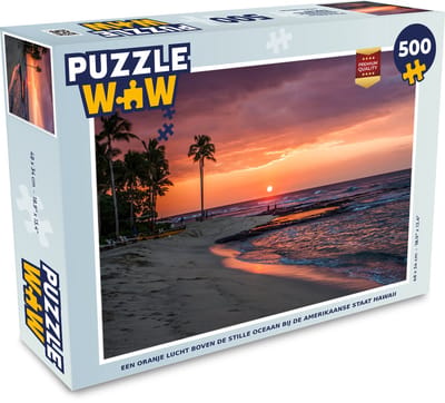 Puzzel Een oranje lucht boven de Stille Oceaan bij de Amerikaanse staat Hawaii - Legpuzzel - Puzzel 500 stukjes