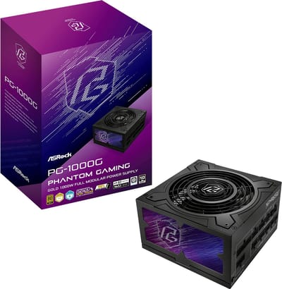 Asrock Phantom Gaming PG-1000G - Voeding - ATX12V 3.0 - 80 Plus Gold - 1000 Watt - Modulair - PCIe 5.1 - 135mm Striped Axial FDB Fan - iCool Intelligent Fan Control Mode - 5V BOOST Mode - zwart