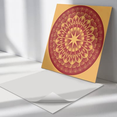 Wallfluent Vinyl Tegels - Ster Mandala Patroon Zelfklevende Vinyltegels - 30 cm x 30 cm - Claret Vinyl Tegels - Verpakking van 9 stuks - Vierkant PVC Tegels - Abstractie Plaktegels - Vloer Tegels PVC - Plaktegels Keuken en Badkamer