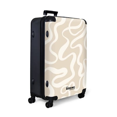 NoBoringSuitcases.com® - Koffer groot - Reiskoffer lichtgewicht - Beige met witte abstracte lijnen - Rolkoffer met 4 wielen - Grote trolley XL - 98 liter bagage