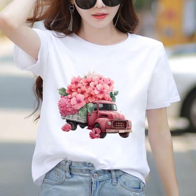 T-shirts pour femmes Haut Fleur Doux Tendance Mignons Vêtements Impression 3D Vêtements Féminins Décontractés Basiques Graphiques Manches Courtes T-shirts 6XL