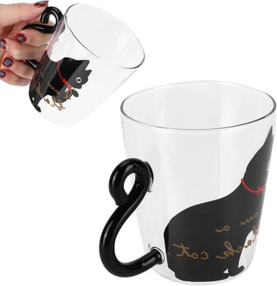 Schattige Kat Glazen Mok Set van 2, 300ml Borosilicaat Glazen Koffiemok voor Thee, Sap en Dranken