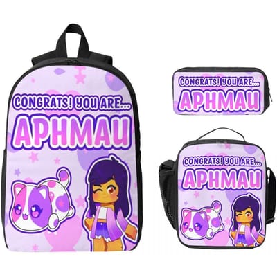 3 Stuks APHMAU En Katten Accessoires Rugzak Set voor Kinderen Pennen Etuis Boekentassen Sets met Lunchbox Voor School Leerlingen Daypack purple