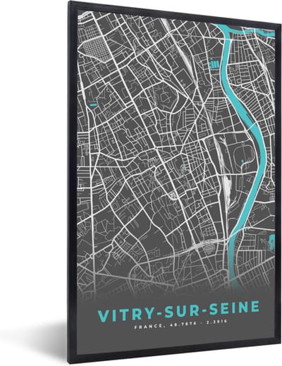 Fotolijst incl. Poster - Vitry-sur-Seine - Frankrijk - Plattegrond - Kaart - Stadskaart - 40x60 cm - Posterlijst