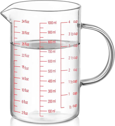 Dailygoods- Maatbeker 1 Liter - Glazen Maatbeker - Hittebestendig Borosilicaatglas - Vaatwasser-/Vries-/Magnetronveilig - Ideaal voor Mixen en Koken - Meetbeker