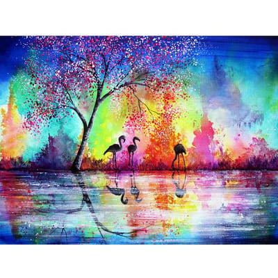Diamantborduurwerk Diamant Roze Boom & Flamingo Ronde Diamant Schilderen Kruissteek Kits Woondecoratie 20X30CM blue