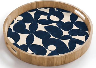 Dienblad rond 40x40 cm - Schootdienblad hout - Modern - Geometrisch - Blauw - Borrelplank rechthoek - Plateau houten dienbladen
