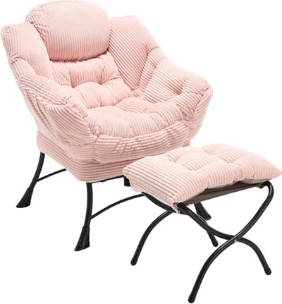 Relaxstoel Met Voetenbank - Roze Fauteuil Met Poef - Comfortabele Leesstoel Met Zijvak - 70x64x95cm - Loungen - Woonkamer Slaapkamer Roze