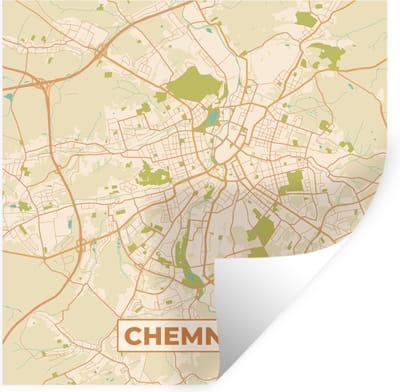 Muurstickers - Sticker Folie - Chemnitz - Plattegrond - Kaart - Vintage - Stadskaart - 100x100 cm - Plakfolie - Muurstickers Kinderkamer - Zelfklevend Behang XXL - Zelfklevend behangpapier - Stickerfolie