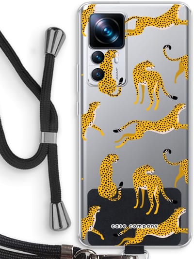 Case Company® - Hoesje met koord geschikt voor Xiaomi 12T hoesje met Koord - Luipaard - Telefoonhoesje met Zwart Koord - Bescherming aan alle Kanten en Over de Schermrand