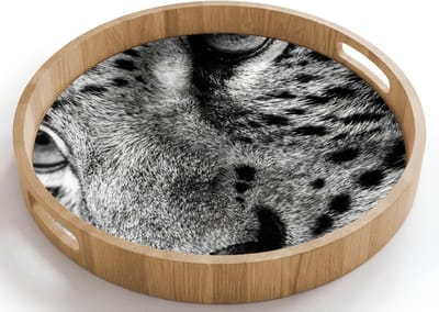 Dienblad rond 40x40 cm - Schootdienblad hout - Luipaard - Zwart - Wit - Oog - Borrelplank rechthoek - Plateau houten dienbladen