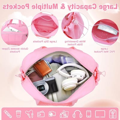 Grote Waterdichte Sporttas voor Dames met Nat Compartment - Lichtgewicht Weekend Duffle Bag voor Gym en Reizen, 24L, Roze