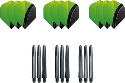 Darts Set - Dartset - 3 sets Curve dartflights en 3 sets nylon shafts - 18 pcs - Groen