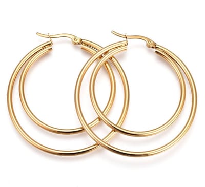 Goudkleurige oorringen van 304 Stainless Steel met dubbele ring diameter 43 mm anti-allergie