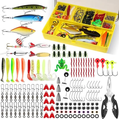Gemengd Vissersaas Set met 158 Stukken, Inclusief Minnows, Zachte Gelwormen, Vissen Haken en Tackle Box voor Effectief Vissen