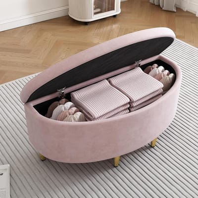 Gestoffeerde Poef - Opbergbankje - Extra Zitplaats - Met Opbergruimte - 90x40x42 cm - Roze