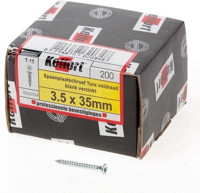 Kelfort Spaanplaatschroef platverzonken kop verzinkt T15 voldraad 3.5 x 35mm (Prijs per 200 stuks)