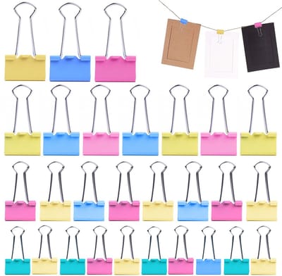 75 stuks foldback nietjes, 15 mm/19 mm/25 mm/32 mm, binderclips, paperclips, kleurrijk, multifunctionele klemmen, documentenclips, metalen klemmen, papierklemmen voor school, kantoorbenodigdheden,