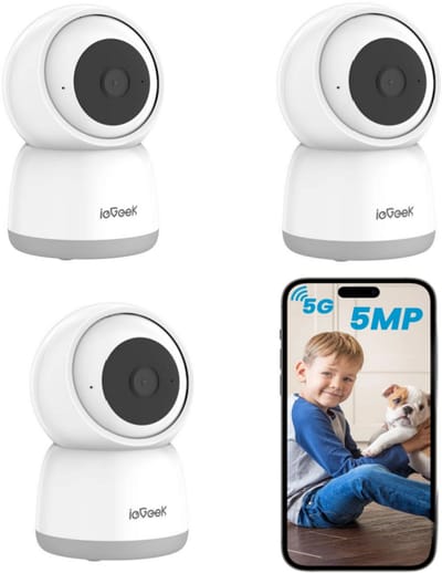 ieGeek Beveiligingscamera binnen - 5MP Ultra HD - Huisdiercamera met app - Beveiligingscamera's - Wifi Camera APP - Volgt beweging en geluidsdetectie - Bewakingscamera - 2.4/5 GHz - 3Stuks - Wit
