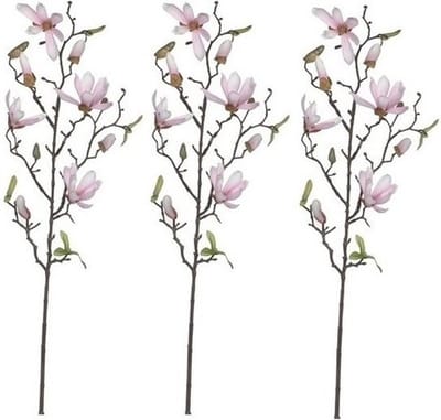 Mica Decorations Kunstbloemen - 3x - magnolia tree - lichtroze - 80 cm - siertakken - boeket - stelen