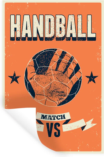 Muurstickers - Sticker Folie - "Handball" op een oranje achtergrond - 80x120 cm - Plakfolie - Muurstickers Kinderkamer - Zelfklevend Behang - Zelfklevend behangpapier - Stickerfolie
