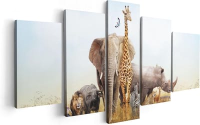 Artaza Canvas Schilderij Vijfluik Afrikaanse Dieren op het Gras - Afrika - 100x50 - Foto Op Canvas - Canvas Print