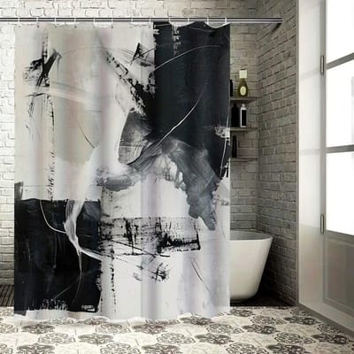Abstract Zwart Wit Douchegordijn Modern Artistiek Ontwerp Voor Badkamer Decoraties Eenvoudige Installatie Met Haakringen Set Door Tau W60H190(CM)-1 Pcs gray