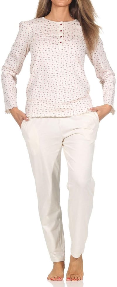 Normann Damen langarm Schlafanzug Pyjama im eleganten Minimal-Print