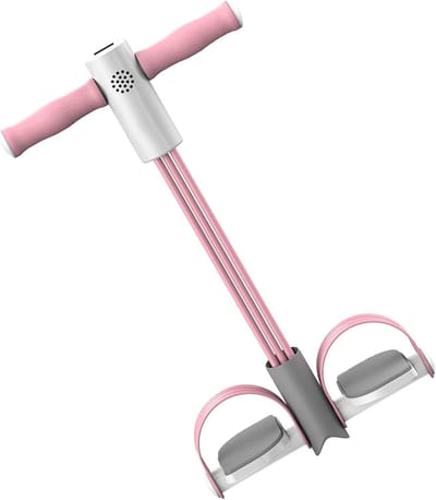 Pedaal Weerstandskoord - Fitness Band - Zittende Training - Intelligente Teller - 6 Buizen - Roze