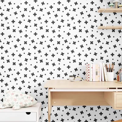 Zwart-wit behang voor kinderkamer, meisjeskamer - Zelfklevend patroonbehang 260 cm x 44,5 cm, trendy en decoratief