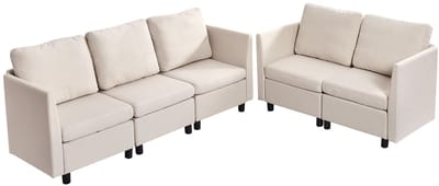 Modulaire Hoekbank - 5-zits - Verborgen opbergruimte - Veerkrachtig schuim - Massief houten frame - Gestoffeerd - Beige