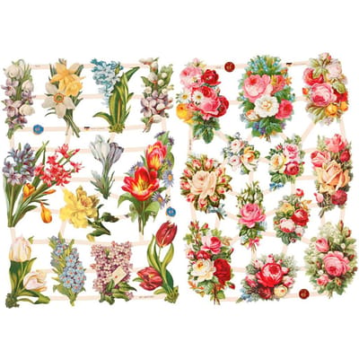 Vintage Plaatjes - Lente Bloemen - Poëzie Album Plaatjes - Knipplaatjes - Scrapbook - Kaarten Maken - Klassieke Motieven - 16,5x23,5 cm - Creotime - 2 vellen