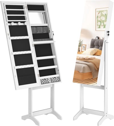 ACXIN Sieradenkast Met Spiegel Sieraden Opberger Make Up Kast Met LED Staand Spiegelkast - 152x39.5x36.5 cm - Wit