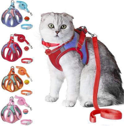Kattenharnas Riem - Huisdier tuigje - Veilig wandelen - Ontsnappingsbestendig ontwerp - Verstelbaar - Rood/Donkerblauw