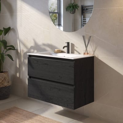Saqu Gaia Badkamermeubel Set - 81x46 cm - Voorgemonteerd - Zwart - Wastafelmeubel - Badmeubel
