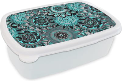 Broodtrommel Wit - Lunchbox - Brooddoos - Mandala - Bloemen - Design - 18x12x6 cm - Volwassenen