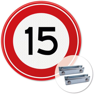 Verkeersbord Maximum snelheid 15km - A01-15 - Weerbestendig Aluminium - Ø60 cm - Bevestiging: Met hekbeugels (voor spijlen- of gaashek)
