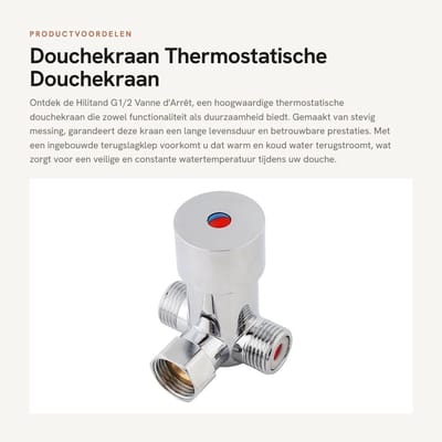 Dailygoods- Thermostaatkraan G1/2 - Douchekraan - Mengkraan - Warm/koud water - Eenvoudig te installeren - Duurzaam messing materiaal