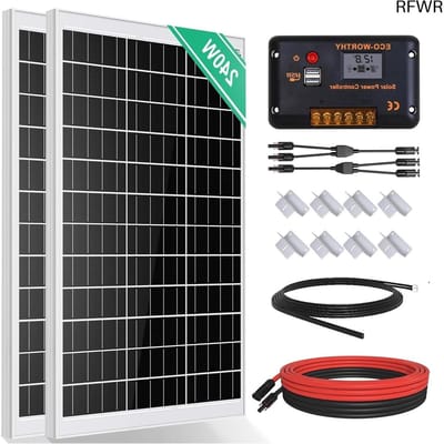 RFWR® Monokristallijn zonnepaneel set 240 W met zonne-laadregelaar en kabels voor camper en off-grid systemen