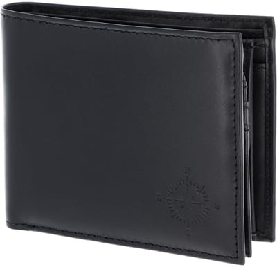 oxmox Leren portemonnee Leather RFID Protect Querscheinbörse Windrose 2.0 Embossed Black zwart