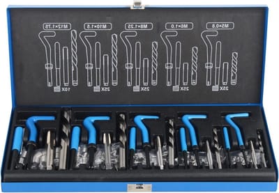 Draadherstelset met 131 Onderdelen, Inclusief Boorhuls, Helicoil en Draadmof voor Auto en Motor M5, M6, M8, M10, M12