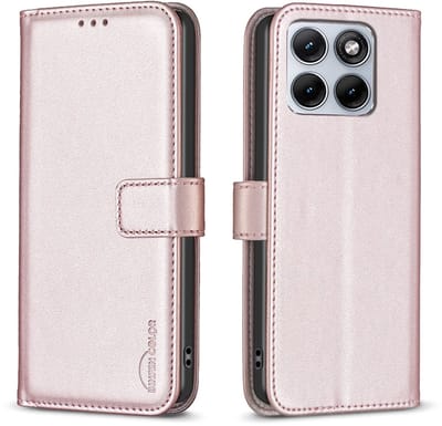 BINFEN Hoesje - Geschikt voor Motorola Edge 70 Fusion Hoesje - BINFEN Color Book Case - Rose Gold