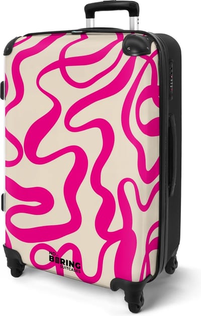 NoBoringSuitcases.com® - Koffer ruimbagage groot - Rolkoffer lichtgewicht - Reiskoffer op 4 wielen met roze abstracte lijnen - Vakantie bagagekoffer - Grote valies trolley XL - 20 kg bagage