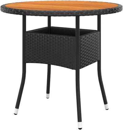 Tuin Eettafel - Buiten Tafel Rond - Terras Dineren - Massief Hout Blad - 80x75 cm - Zwart