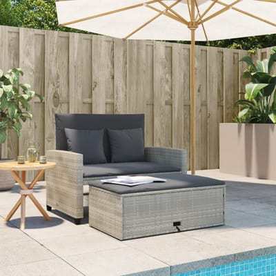 vidaXL - Tuinbank - 2-zits - met - kussens - poly - rattan - lichtgrijs
