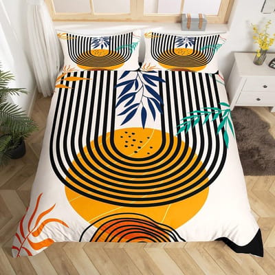 Mid Century Modern Dekbedovertrek Set King Abstract Geometrisch Balans Vormen Regenboog Zon Cirkels Boho Dekbedovertrek Beddengoed Sets EU Single(135*200cm)3pcs