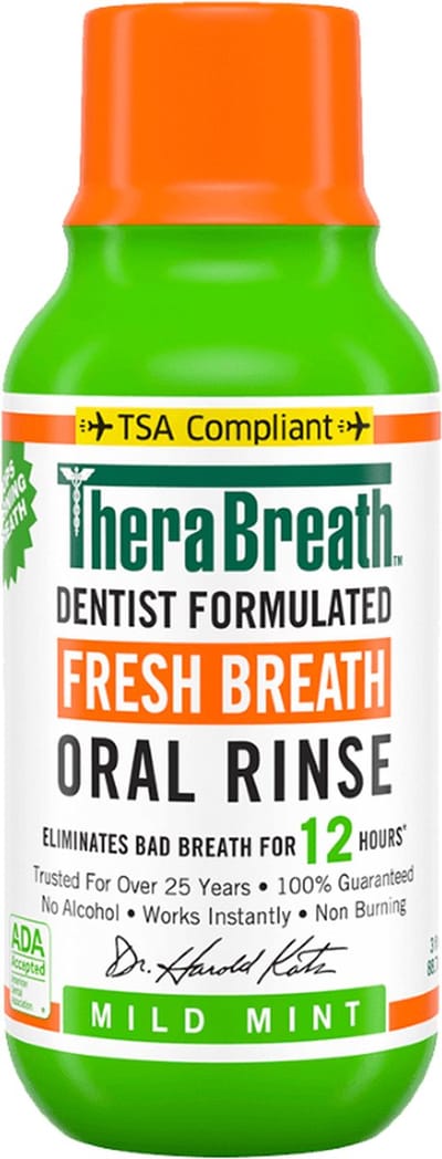 TheraBreath Fresh Breath Mouthwash – Mild Mint – Alcohol-Free – Travel Size – Mondwater – 88 ml
