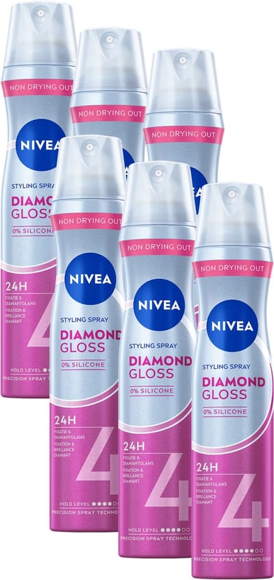 NIVEA Diamond Gloss Care Styling Haarlak - Haarspray- Geeft een Diamantglans tot 24* uur Fixatie - Voordeelverpakking 6 x 250 ml
