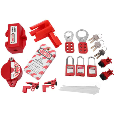 Kit de verrouillage et d'étiquetage électrique Ensemble de cadenas de circuit Dispositif de verrouillage de disjoncteur avec sac de rangement red